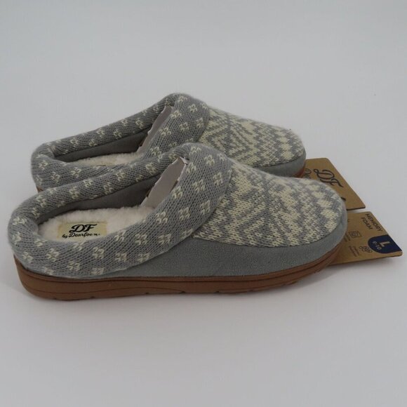 Dearfoams Large 9-10 Gray Sweater Knit Indoor Outdoor Memory Foam Slippers NEW - Picture 6 of 12